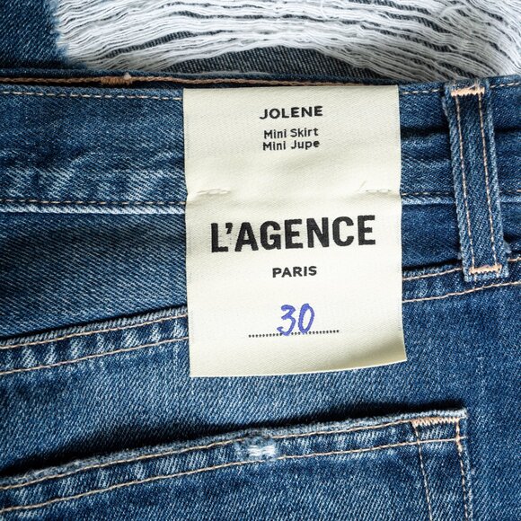 L'Agence Jolene Newberry Medium Blue Distressed Mini Skirt - Size 30 - US 8-10 - Picture 8 of 12